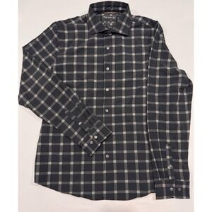 Denim & Flower Ricky Singh Men's XL Black Gray Plaid Easy Care Performance Shirt